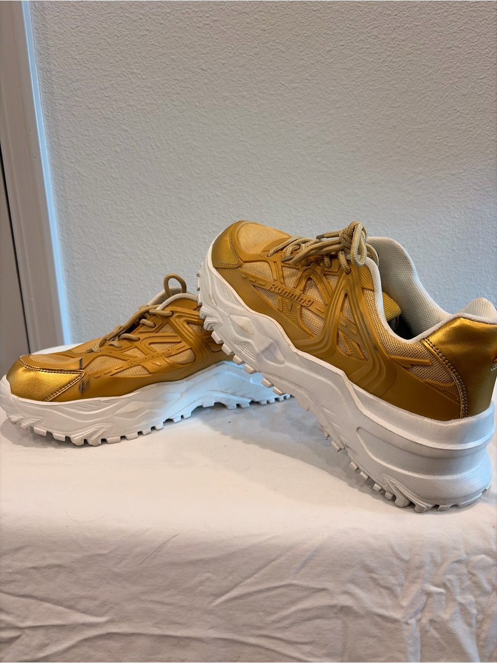 Gold Chunky Platform Sneakers - Unbranded